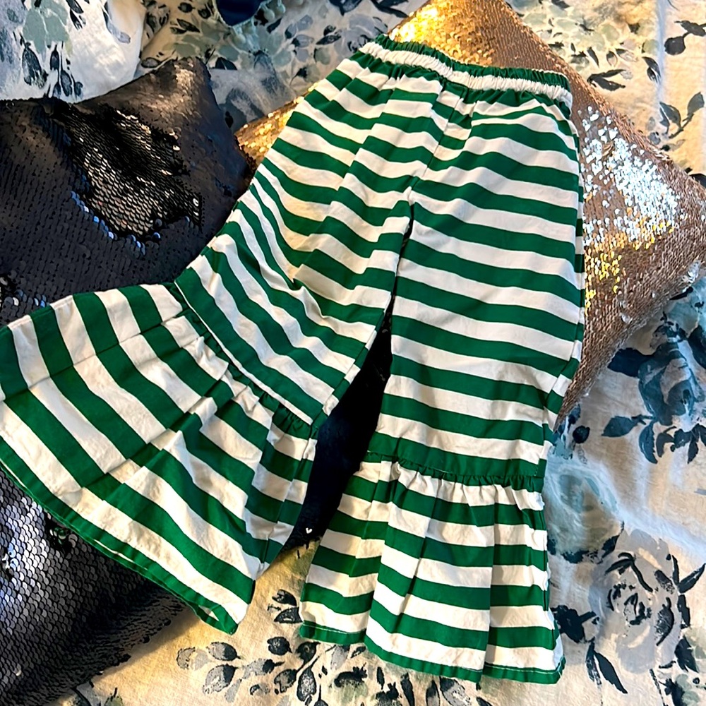 Green & White Striped Flared Pants - Sz 1-2y